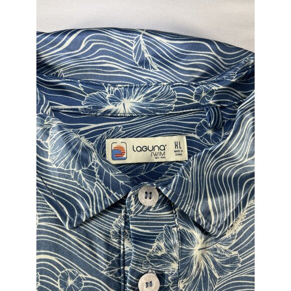 Laguna Swim Men’s XL Blue White Floral Polo Shirt Stretch Casual Surf Style - Picture 4 of 9